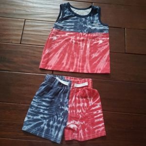 Baby Boys 18M Red White & Blue Tie Dye Short Set